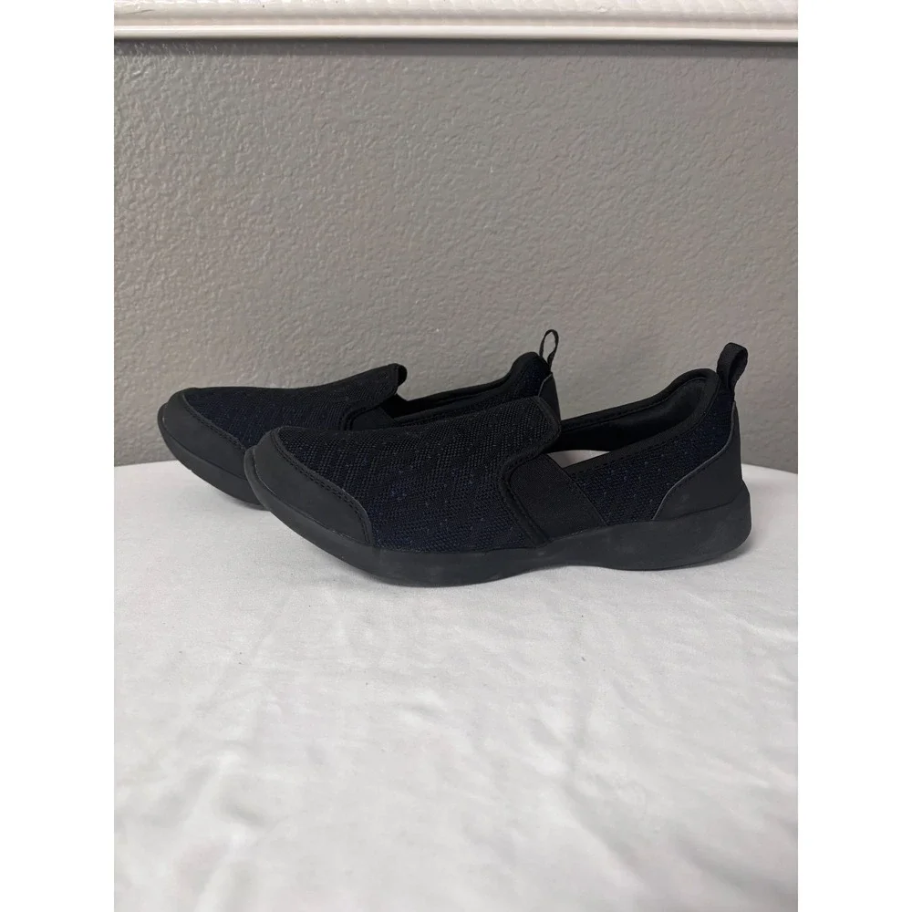 Vionic Womens 7.5 Sky Roza Slip On Sneaker Blk Navy Knit Orthotic Walking Shoes